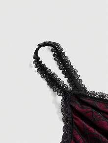 ROMWE Goth Style Lace-Up Waist Asymmetrical Layered Hem Spider Web Mesh Women Tank Top - Multicolor - View 4