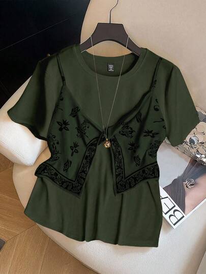 GlowEve CURVE Plus Size Women Summer Floral Print Short Sleeve T-Shirt