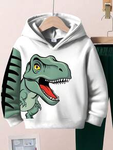 SHEIN 2 st/set Young Boys Casual Tecknad Dinosaurie & Engelska Bokstäver Grafik Lös Passform Bekväm Långärmad Huvtröja, Lämplig För Höst/Vinter - Multifärgad - Visa 4