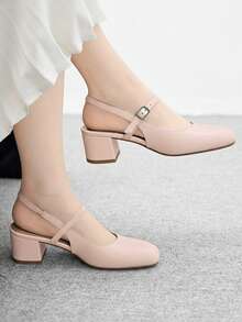 CUCCOO BIZCHIC Women's Square Toe Buckle Design Everyday Versatile Fashion High Heels For Christmas