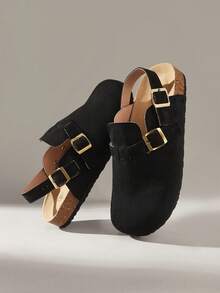 Solecia Women's Fashion Buckle Design Casual Flat Loafers For Daily Wear - Black - View 3