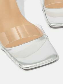 Women's Square Toe Silver High Heel Sandals