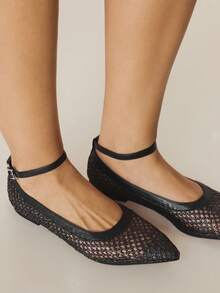 Zapatos casuales de mujer con punta puntiaguda, de tela tejida, color marrón café, cómodos para uso diario, fiestas, playa, con diseño de cordones - Negro - Ver 8