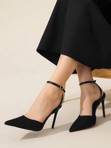 CUCCOO BASICS 女士尖头搭扣设计时尚高跟鞋，适合日常穿着 - 黑色 - 查看 3