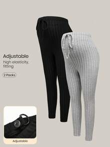 Modmama Maternity Solid Color Twist Knitted Leggings - Multicolor - View 1