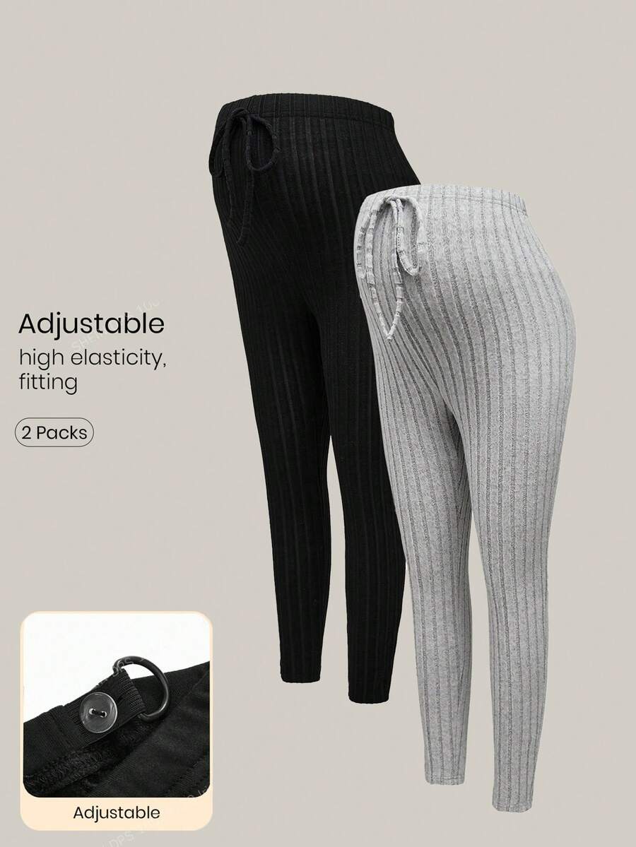 Modmama Maternity Solid Color Twist Knitted Leggings - Multicolor - View 1