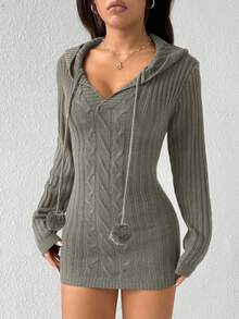 Jeanoix Jeanoir 连帽毛衣连衣裙，休闲女士针织裙 - 灰色 - 查看 5