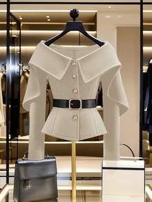 Franclia Women's Wool Blend Ruffle Collar Long Sleeve Short Overcoat, Winter - Apricot - View 1