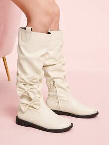 CUCCOO DOLLMOD Women's Retro Over-The-Knee Boots, Round Toe Slim Fit Tall Riding Boots For Christmas - Beige - View 3