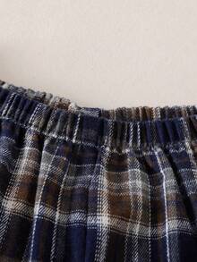 2pcs/Set Teen GirlComfortable Casual Ribbed Black Top And Classic Plaid Pants Pajama Set - Multicolor - View 7