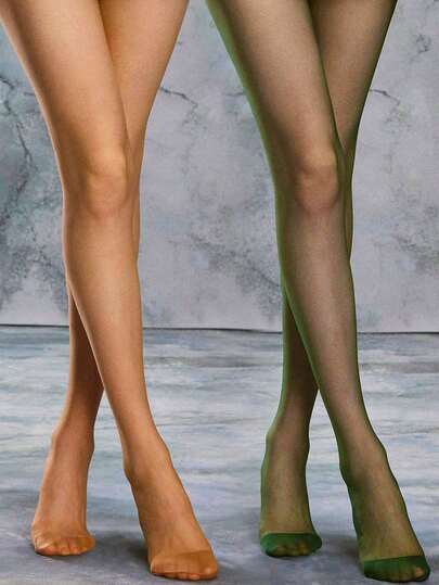 Grunge Punk 2 paia di calze semplici verdi e marroni, collant stile punk con fori, leggings sottili versatili per uso quotidiano (la foto è solo di riferimento, il prodotto effettivo deve essere strappato dal cliente)