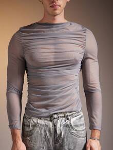 FeverCity Men's Sexy Transparent Soft Long Sleeve T-Shirt - Grey - View 3
