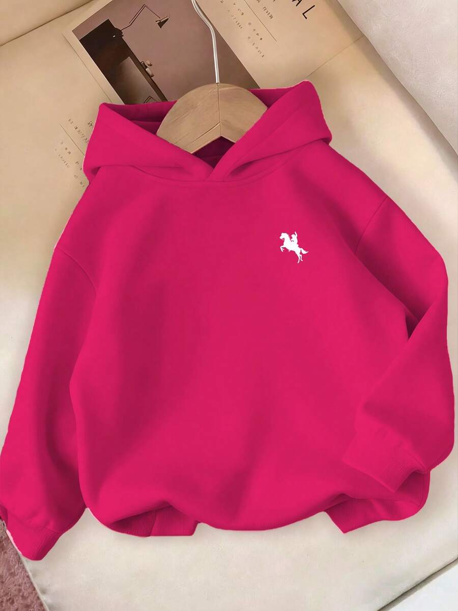 SHEIN Áo sweatshirt nữ tuổi teen phong cách thường ngày mùa thu/đông, sáng tạo, cá tính, tươi mới, in hình chiến binh kỵ binh cao cấp, thoải mái. - Màu Hồng Tươi - Xem 1