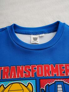 Transformers X SHEIN Set de 2 piezas de pijama con parte superior de manga larga de cuello redondo y estampado de letra y robot de dibujos animados, y leggings cómodos y elásticos para niño pequeño - Multicolor - Ver 3
