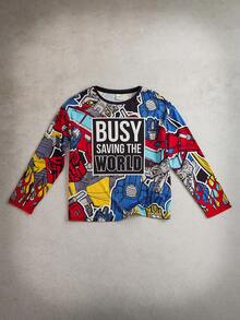 Transformers X SHEIN Tween Boy Cool Casual All-Over Print Crew Neck Long Sleeve Knit T-Shirt - Multicolor - View 1