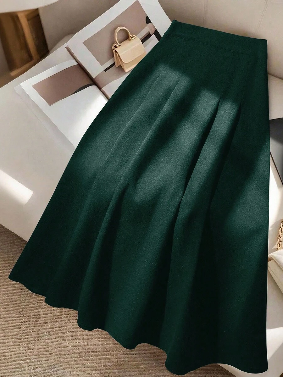Modelyn Elegant High-Waisted Pleated Midi Skirt, Fashionable And Versatile