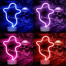 1 pieza Lámpara de pared de neón, luz decorativa LED, alimentada por USB o 3*pilas AA, adecuada para habitación, dormitorio, bar, Navidad, Halloween, fiesta de cumpleaños (pilas no incluidas) Luz de decoración de Halloween, decoración del hogar, decoración de fiesta, decoración de Halloween, decoración de habitación, decoración de jardín de Halloween como regalo, hadas - Multicolor - Ver 3