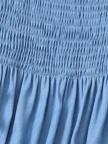 SHEIN Váy hè thường ngày tay bồng màu trơn cho bé gái tuổi teen thắt nơ - Màu xanh nhạt - Xem 7