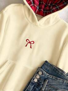 Tween Girls' Casual Bow Embroidered Sweatshirt - Apricot - View 3