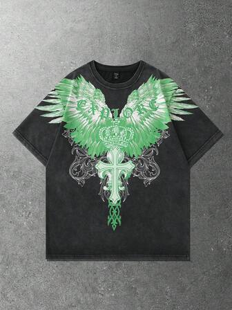 Goth maglietta a maniche corte con stampa gotica consumata, uomo, estiva