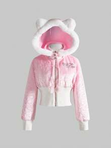 ROMWE Avant Y2K复古夜店电子音乐派对短款外套和迷你裙两件套，女士秋冬装 - 粉色 - 查看 3