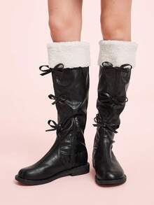 CUCCOO DOLLMOD Women's Casual Round Toe High Boots With Bow Decor And Fringes, Versatile For Autumn/Winter - Black - View 3