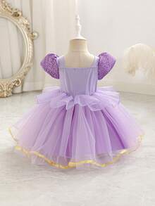 SHEIN Glamorique Kids 女嬰紫色薄紗公主禮服，薰衣草色夏季優雅伴娘花童派對穿著，生日婚禮假期舞會長裙，四季皆宜 - 紫色 - 查看 2