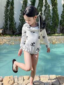 Dazy Kids 女童连体泳衣，秋季度假装 - 白色 - 查看 5