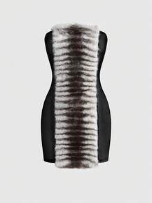 ROMWE Grunge Punk Vestido mini bandeau transparente con parches de piel de cebra y malla sexy - Multicolor - Ver 6