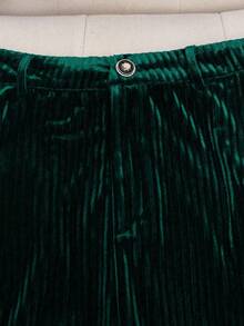 GlowEve 女士亮面丝绒韩版抓绒宽松质感面料西装外套，翻领设计，带翻盖口袋，独特装饰纽扣，高端设计，腰带环，长裤，教师套装，适合独立日、圣诞节、万圣节、感恩节等场合。 - 墨綠色 - 查看 3