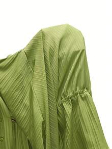 EMERY ROSE Set de 2 piezas: Camisa con botones ocultos, cintura con lazo y puños acampanados + Pantalones de pierna ancha con cintura elástica - Verde - Ver 8