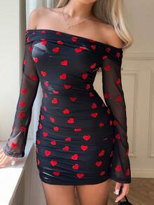 SHEIN EZwear 1 chiếc váy ôm sát tay dài hở vai gợi cảm dành cho nữ - màu đen - Xem 2