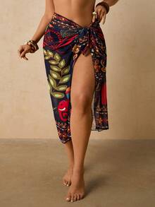 Travachic Váy khoác ngoài cỡ lớn in họa tiết nhiệt đới, kiểu quấn thắt nơ, chất liệu chiffon in họa tiết lãng mạn mùa xuân sớm, thích hợp cho nữ đi biển mùa hè 2026. - Nhiều màu - Xem 6