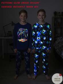 4pcs/Set Tween Boys' Graphic Game Controller PrintSnug Fit Casual Homewear Set, Black & Blue, Spring/Autumn - Multicolor - View 3