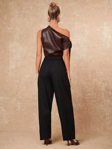 Lumalex Women's Elegant High-End Oblique Sickle Design Long Pants, Suitable For Autumn/Winter Party Black Pants High Waisted Pants - Black - View 2