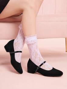 CUCCOO DOLLMOD 女士法式复古玛丽珍鞋，黑色粗跟 - 黑色 - 查看 4