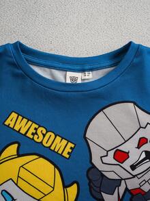 Transformers X SHEIN 2件套 男童可爱字母卡通机器人图案圆领落肩长袖针织休闲T恤 - 彩色 - 查看 6