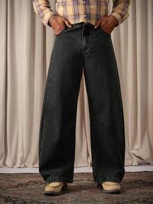 RivetRise 男士休闲宽松喇叭裤黑色牛仔裤 - 黑色 - 查看 1