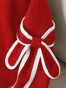 Áo nỉ dài tay thường ngày họa tiết chắp vá cổ áo sơ mi nữ trẻ - Đỏ - Xem 7