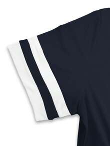 Resyla 大码女式T恤/保罗火枪手印花/刺绣/刺绣款式、装饰、/时尚T恤/女式超宽松休闲撞色大码圆领T恤上衣/春夏