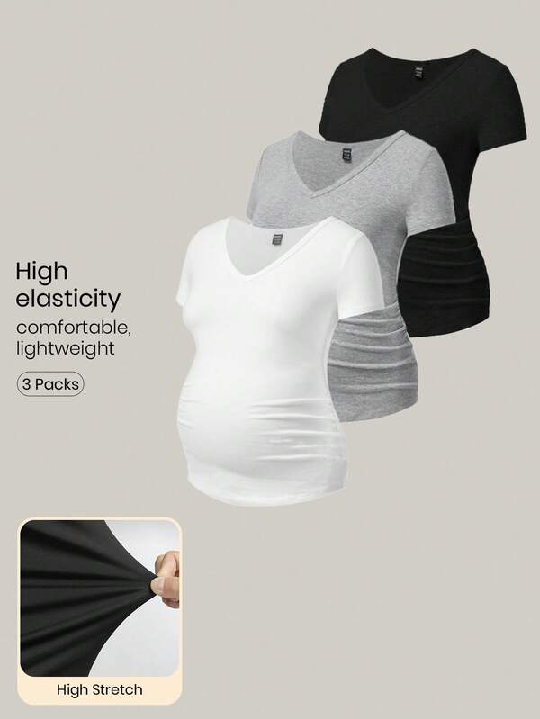Modmama Solid Color V-Neck Maternity T-Shirt