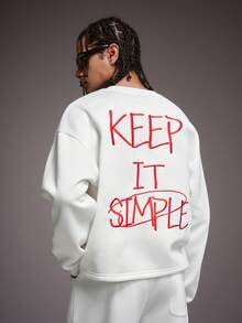 STYNVO 男士休闲标语刺绣套头卫衣和裤子两件套 - 白色 - 查看 5