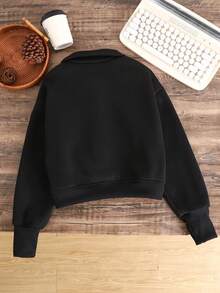 SHEIN 少女款前拉链长袖简约短款卫衣，休闲日常穿着，毕业季长袖上衣，返校季必备