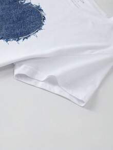 INAWLY Women Heart Print Round Neck Casual Versatile Short Sleeve T-Shirt