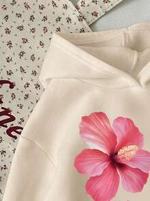 Áo nỉ có mũ họa tiết hoa dành cho bé gái tuổi teen, thoải mái, phù hợp cho mùa đông, mặc hàng ngày, hoạt động ngoài trời, phong cách ấm áp mùa thu đông, áo nỉ thời trang và ấm áp. - Màu Khaki - Xem 4