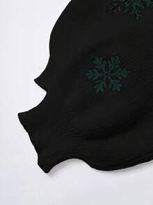ROMWE 女士可爱驯鹿和雪花刺绣毛衣，圣诞节 - 黑色 - 查看 3