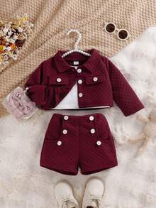 SHEIN Toddler Girls' Elegant Fashion Street Style Pants Set, Spring/Autumn - Burgundy - View 1