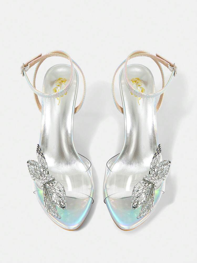 Ladies' Pointed Toe Stiletto Heel Dress Pumps With Rhinestone Flower Decoration For Spring And Summer