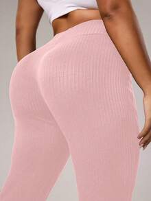 Rhythm Era Leggings acampanados acanalados para mujer, pantalones deportivos de ajuste ceñido para uso diario, para todas las estaciones - Rosa Pálido - Ver 6