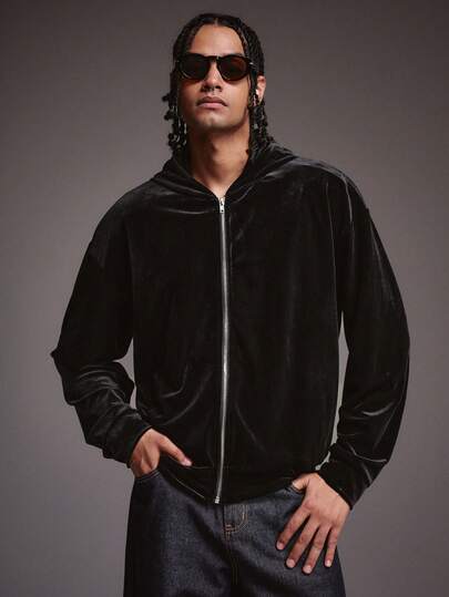 STYNVO Men's Casual Loose Fit Long Sleeve Zip-Up Hoodie Sweatshirt Black Zip Up Hoodie Black Long Sleeve Hoodie For Men Dressy, For Winter